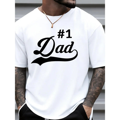 A Men'S T-Shirt, # 1 Dad Pattern Print- Lightweight Breathable Crew Neck Short Sleeve Casual T-Shirt, Father'S Day Gift, Summer Sports Casual Wear- Ideal Choice for Dad, Husband, Grandpa- All-Season White Shirt