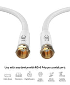 RG6 Coaxial Cable 30 FT, CL3 White Coax Cord TV Cable Wire, In-Wall Rated-Digital Audio Video Satellite Cable Extension, Gold Plated Compression Connectors - White