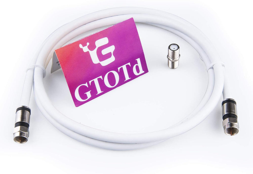 Coaxial Cable (4 Feet) with RG6 Coax Cable Connector (F-Type Cable Extension Adapter) White Coax Satellite TV 75 Ohm