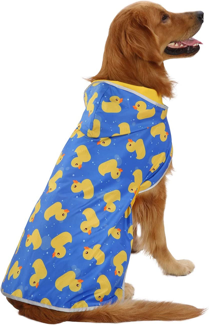2-In-1 Reversible Dog Raincoat Hooded Poncho Rain Jacket YLW Duck L | Double Sided, Built-In Leash Hole, Reflective Safety Strips, Folds into Storage Pouch, for Small to Extra Large Dog Breeds
