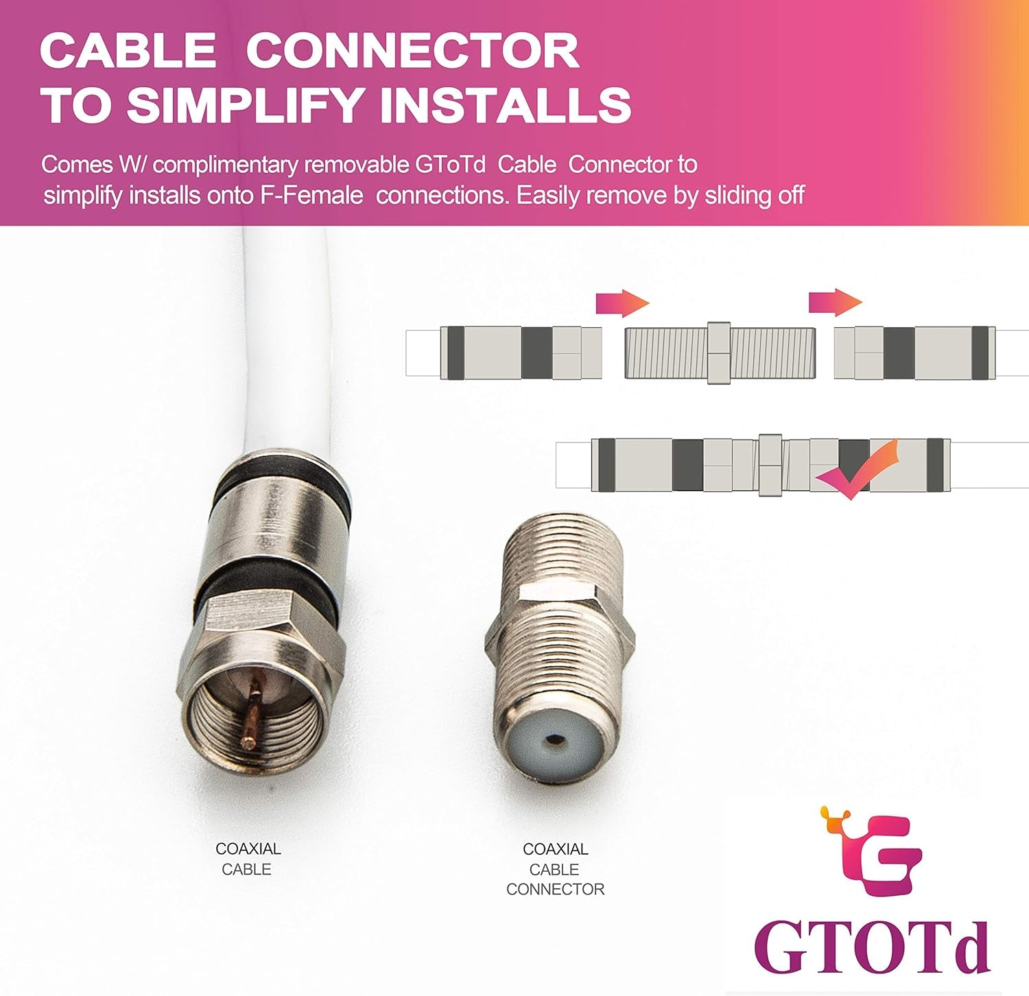 Coaxial Cable (4 Feet) with RG6 Coax Cable Connector (F-Type Cable Extension Adapter) White Coax Satellite TV 75 Ohm