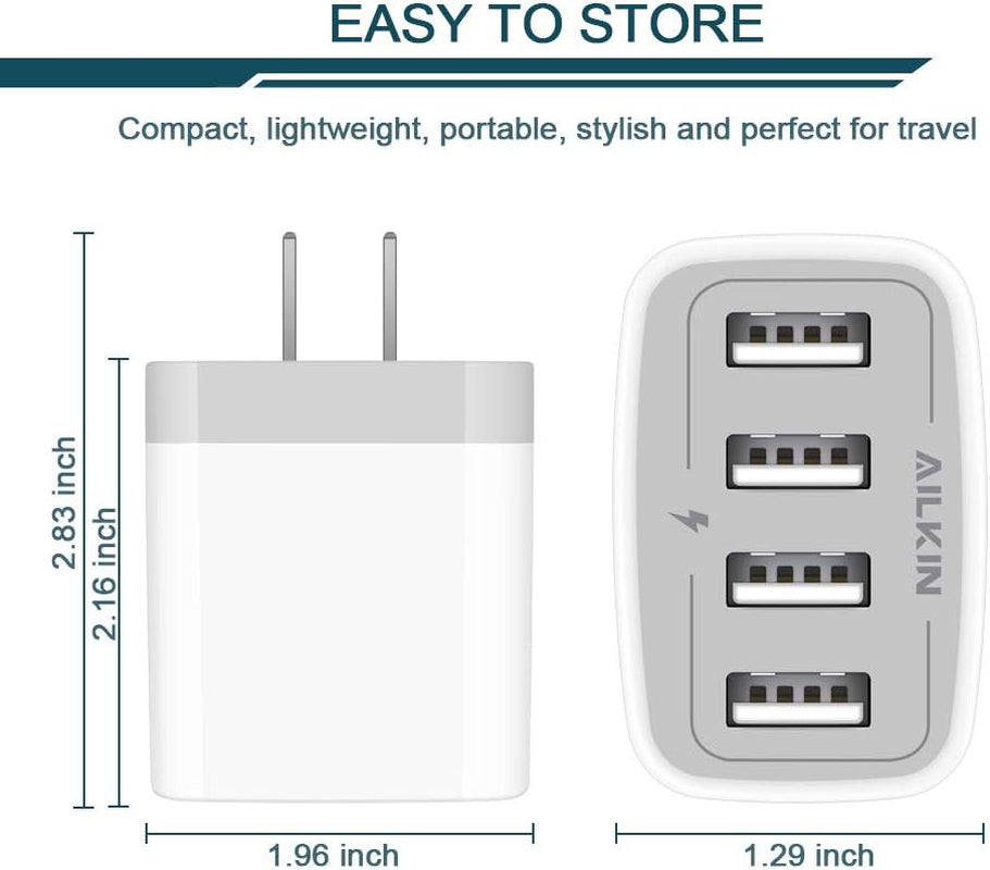 USB Charger Adapter, 2-Pack  4.8A 4-Muti Port Phone Wall Plug Fast Charging Block Box for Iphone 17 16 15 14 13 12 Pro Max 11 SE 10 XR XS, Samsung Galaxy, Moto, LG, Pixel, Power Cube Base Brick