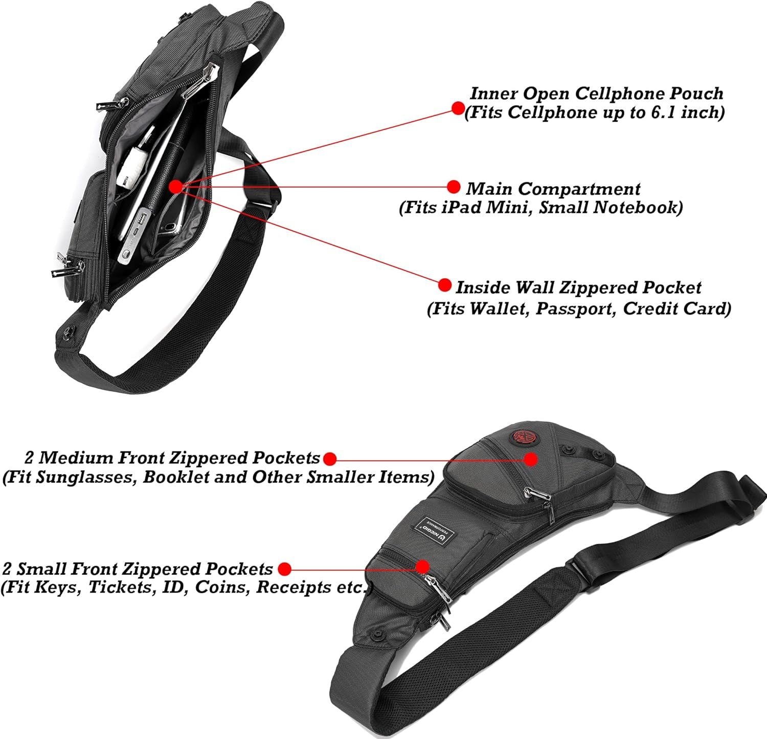 Sling Bag Chest Shoulder Backpack Crossbody Daypack for Men Women | Travel Outdoor Hiking Concealed Carry Fishing Fanny Tool Small Casual