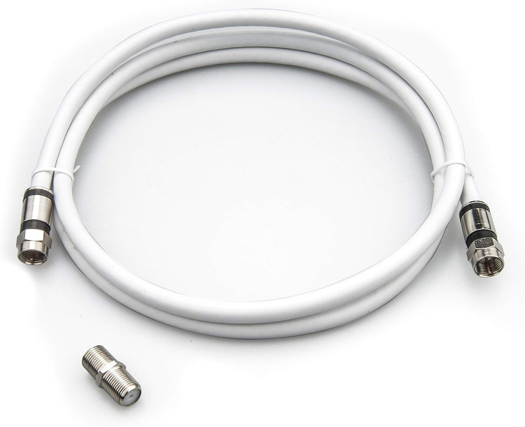 Coaxial Cable (4 Feet) with RG6 Coax Cable Connector (F-Type Cable Extension Adapter) White Coax Satellite TV 75 Ohm
