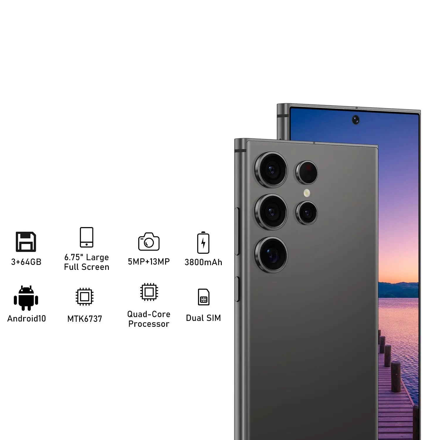 Unlocked Smart Android Phone, Android Mobile Smartphone, Octa Core Smartphone, 5Mp+13Mp Camera, 4G Network, 6.75-Inch Screen, Octa-Core Cpu, Android 10.0, 3800Mah Battery, Dual Sim Slot