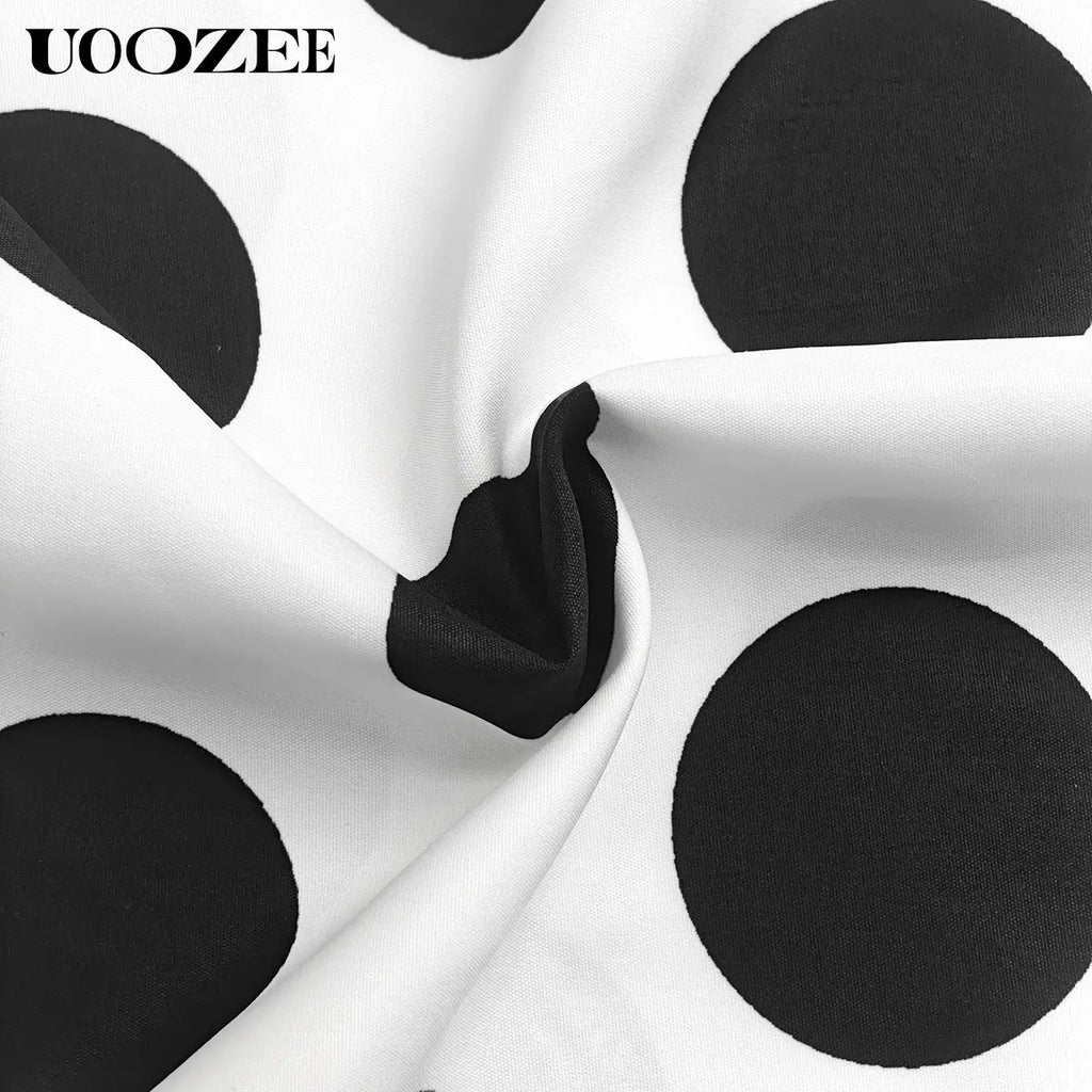 UOOZEE Women'S New 2026 Bohemian Polka Dot Big Hemline Puff Sleeves Stand Collar Maxi Dress, Tribal Print Long Sleeve Button-Front Dress with Pockets, Vacation Shirt Dress, Tall Length (Ladies with C - Cup and above Need to Order One Size Up)