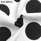 UOOZEE Women'S New 2026 Bohemian Polka Dot Big Hemline Puff Sleeves Stand Collar Maxi Dress, Tribal Print Long Sleeve Button-Front Dress with Pockets, Vacation Shirt Dress, Tall Length (Ladies with C - Cup and above Need to Order One Size Up)