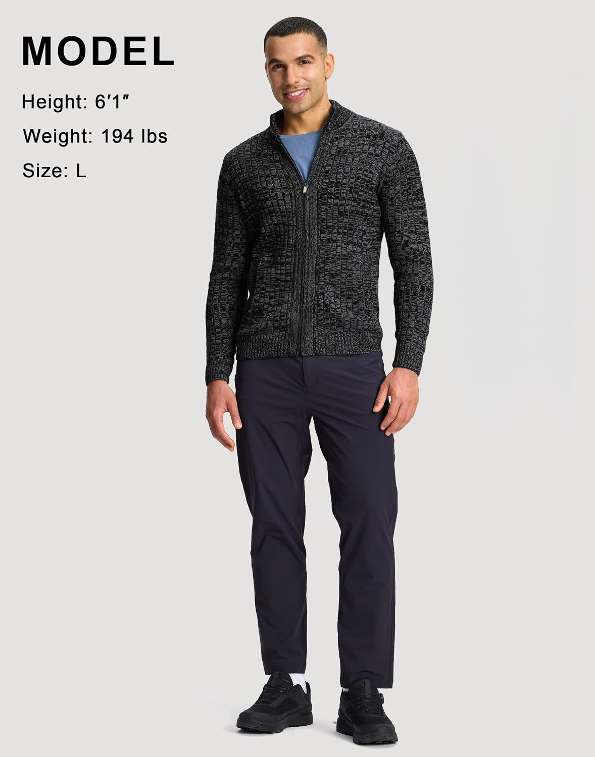 Men'S Cardigan Sweaters Full Zip up Stand Collar Slim Fit Casual Knitted Sweater with 2 Front Pockets