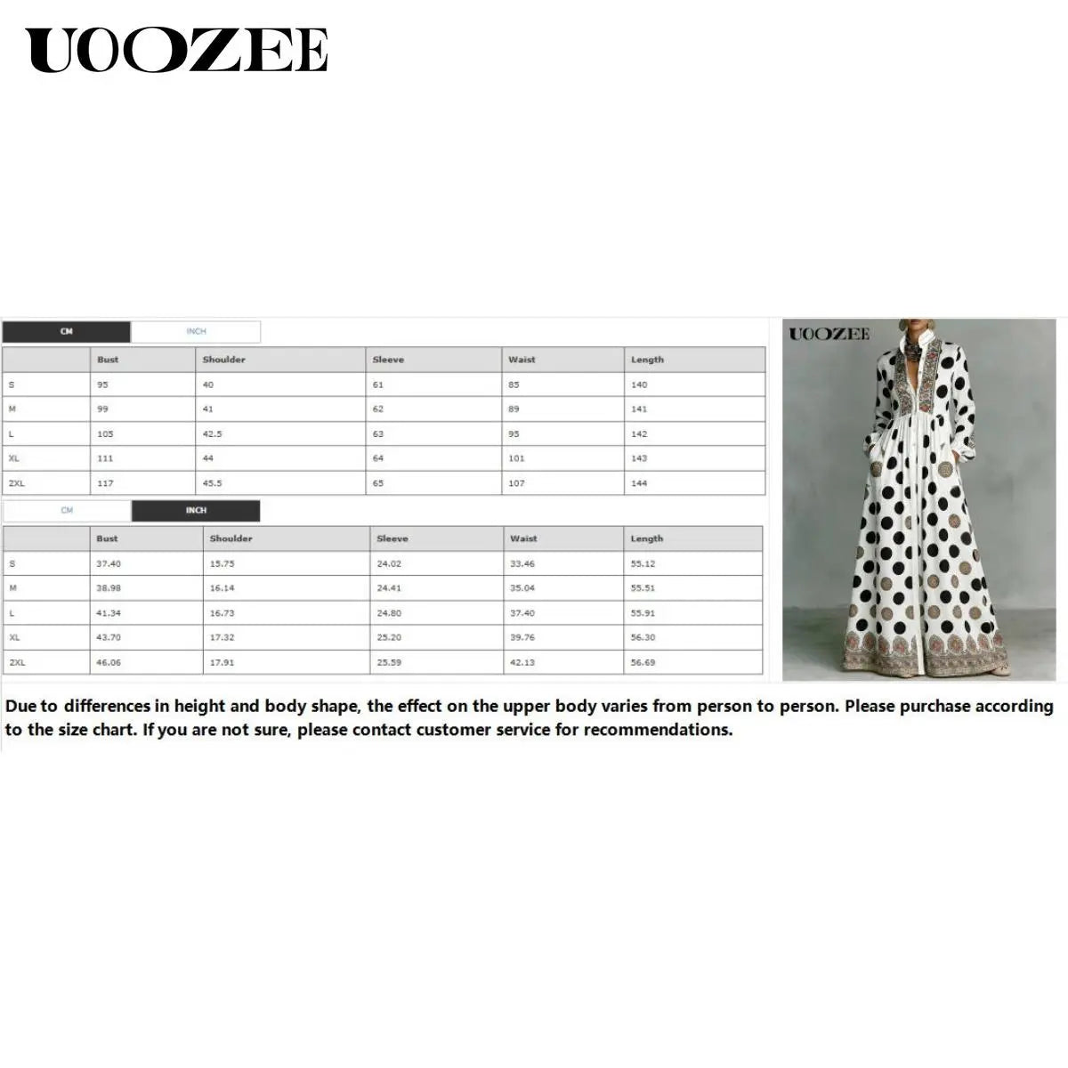 UOOZEE Women'S New 2026 Bohemian Polka Dot Big Hemline Puff Sleeves Stand Collar Maxi Dress, Tribal Print Long Sleeve Button-Front Dress with Pockets, Vacation Shirt Dress, Tall Length (Ladies with C - Cup and above Need to Order One Size Up)