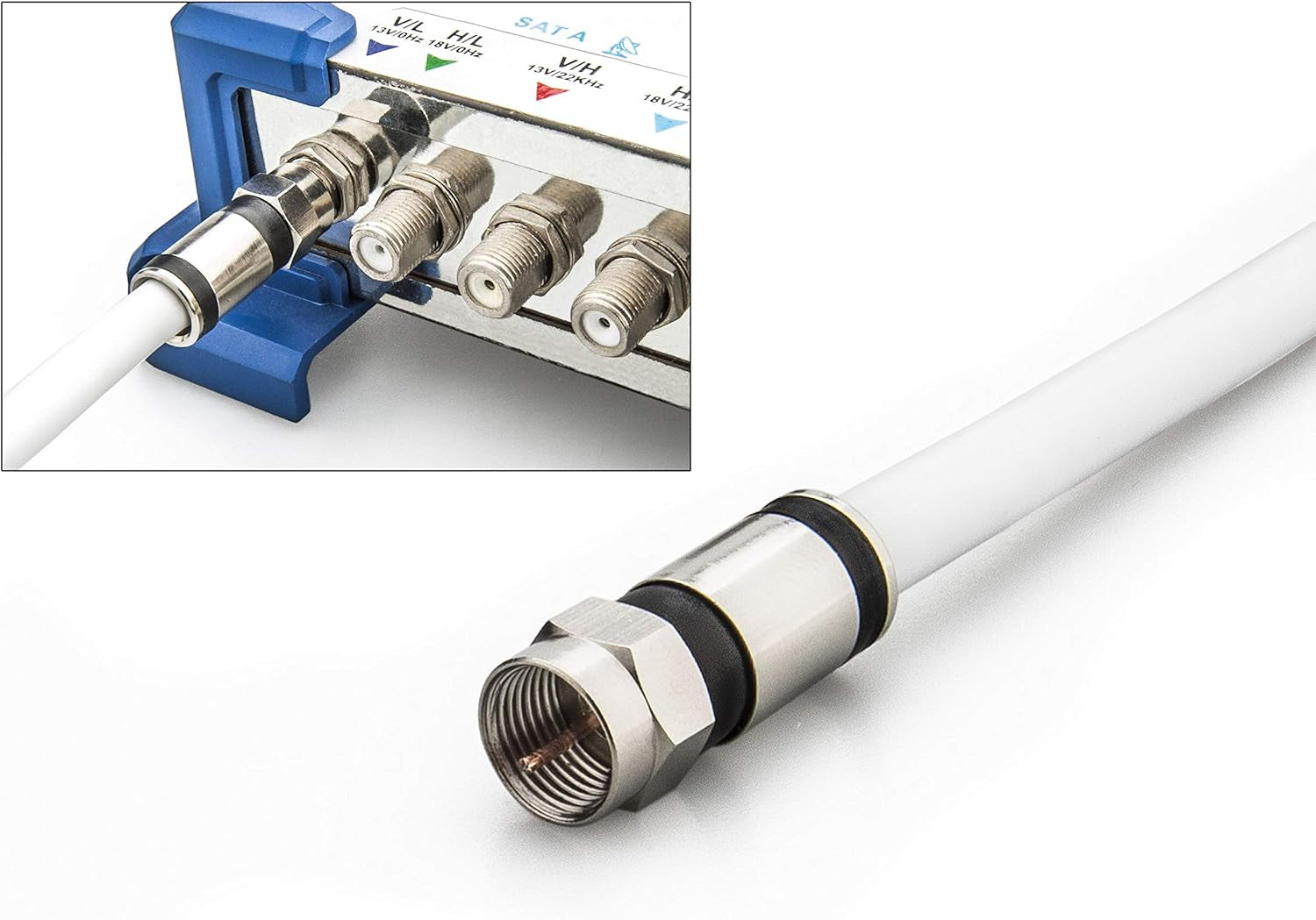 Coaxial Cable (4 Feet) with RG6 Coax Cable Connector (F-Type Cable Extension Adapter) White Coax Satellite TV 75 Ohm