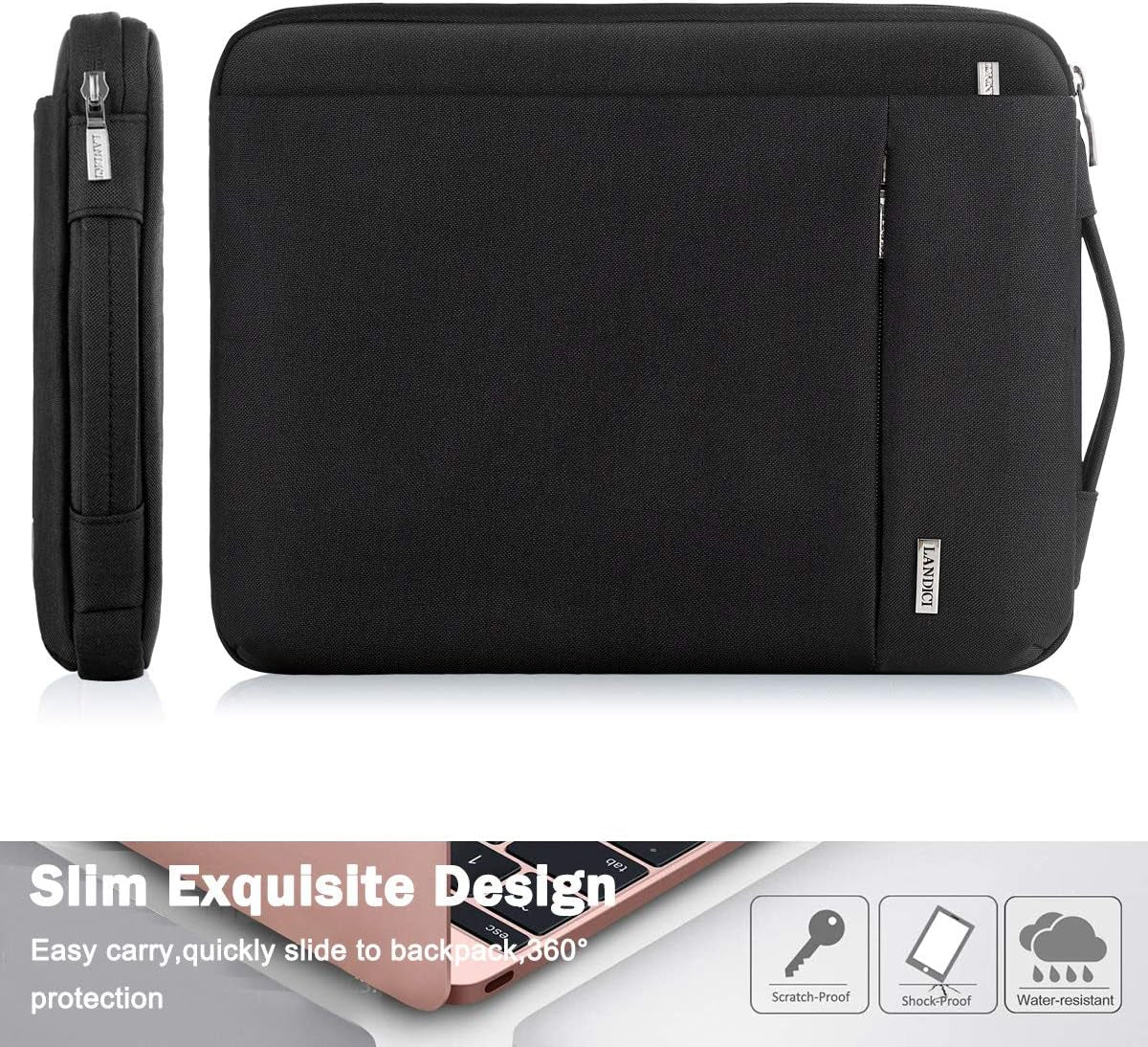 11.6 Inch Protective Laptop Sleeve for Surface Pro, Black | Slim, Shockproof and Waterproof Case for Surface Pro 7-9, Laptop Go 2-3, Macbook Air 11 and 11-12 Inch Chromebooks
