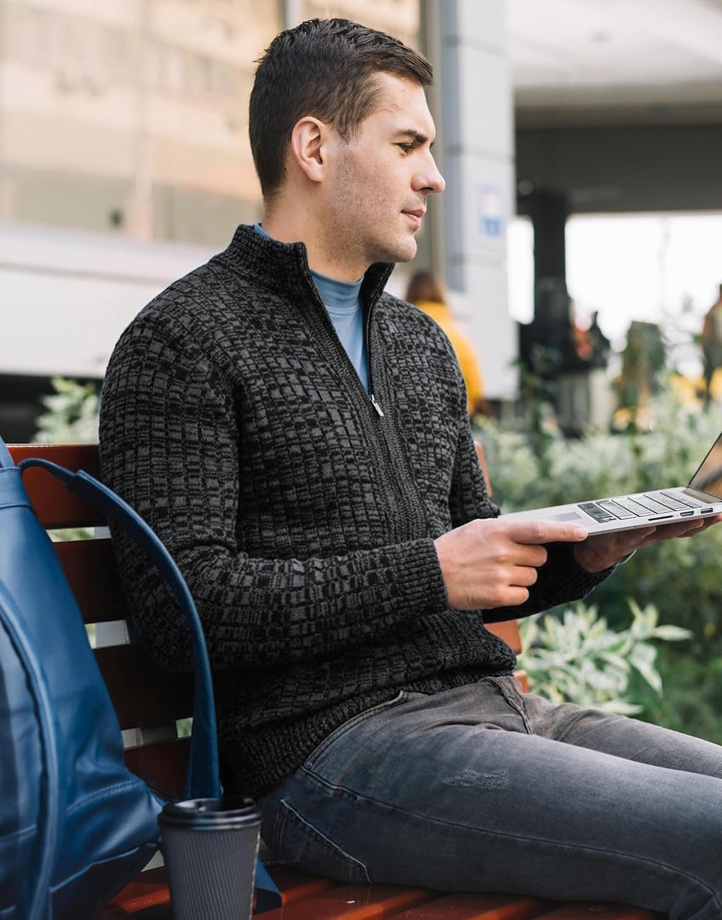 Men'S Cardigan Sweaters Full Zip up Stand Collar Slim Fit Casual Knitted Sweater with 2 Front Pockets