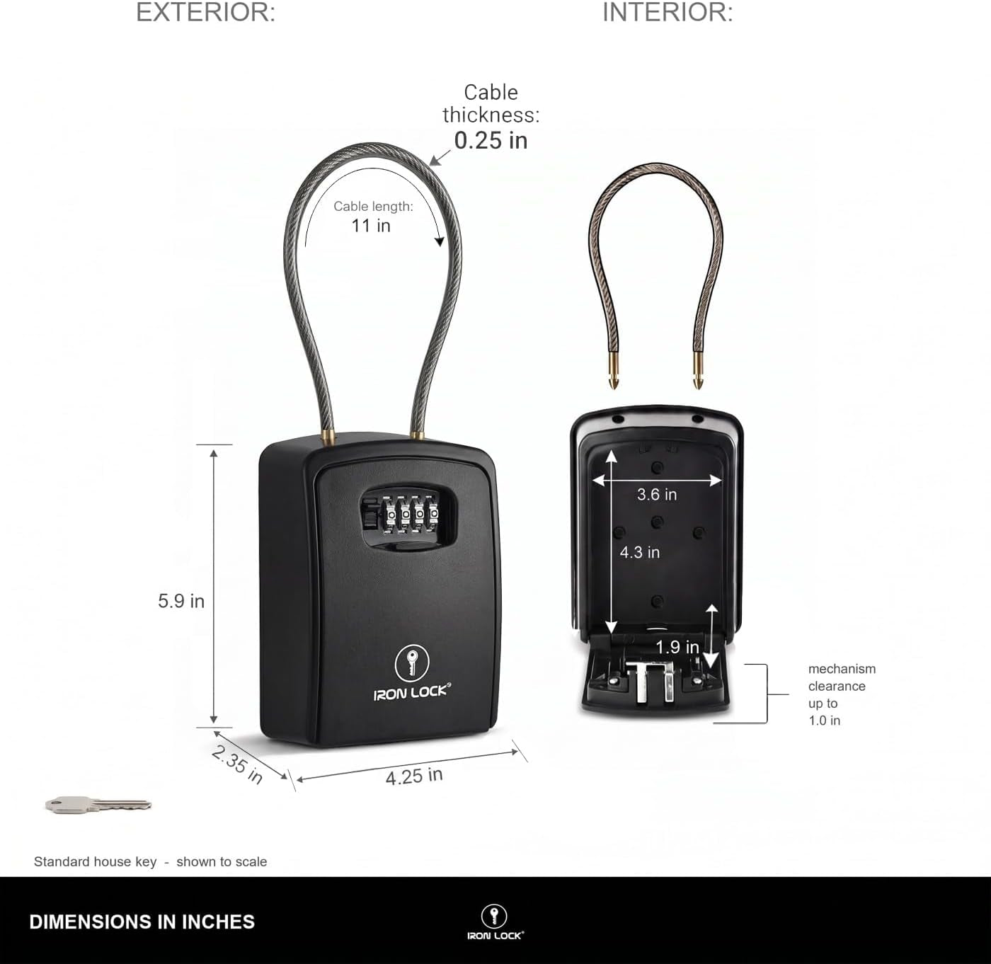 ® Key Lock Box Portable with Cable Shackle & Wall Mount – Waterproof Heavy Duty Metal Lock Box for Keys with 4-Digit Combination Code on Door Knob, Fence, Pipe or Gate Extra Large(Black, XXL)