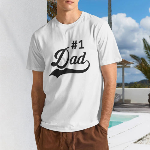 A Men'S T-Shirt, # 1 Dad Pattern Print- Lightweight Breathable Crew Neck Short Sleeve Casual T-Shirt, Father'S Day Gift, Summer Sports Casual Wear- Ideal Choice for Dad, Husband, Grandpa- All-Season White Shirt