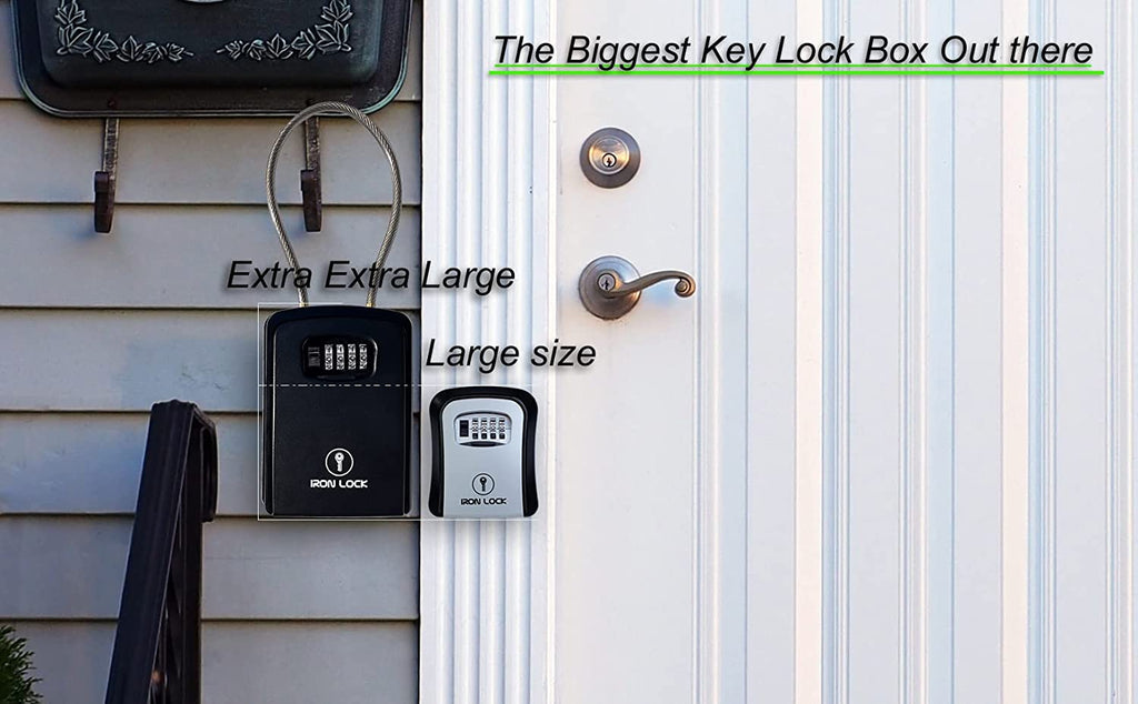 ® Key Lock Box Portable with Cable Shackle & Wall Mount – Waterproof Heavy Duty Metal Lock Box for Keys with 4-Digit Combination Code on Door Knob, Fence, Pipe or Gate Extra Large(Black, XXL)