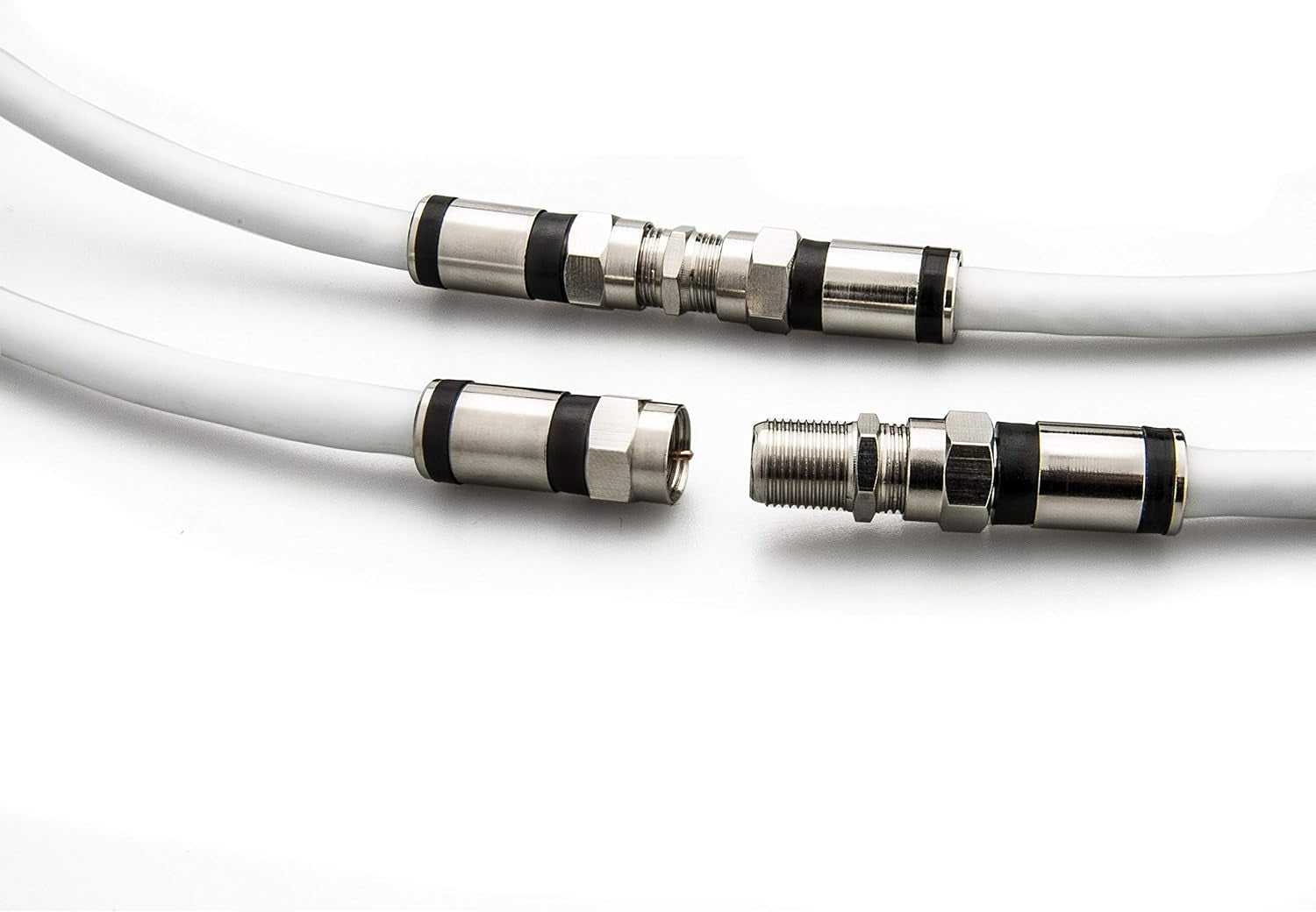 Coaxial Cable (4 Feet) with RG6 Coax Cable Connector (F-Type Cable Extension Adapter) White Coax Satellite TV 75 Ohm