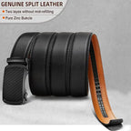 Men'S Heavy Duty Dark-Colored Leather Belt - Automatic Ratchet Buckle with Easy Release, Adjustable Cuttable 28-48 in Length, Gift Boxed for Dad (Casual Buckles Automatic Boxed Men'S Belt), Automatic Men'S Belts, Boxed Men'S Belts