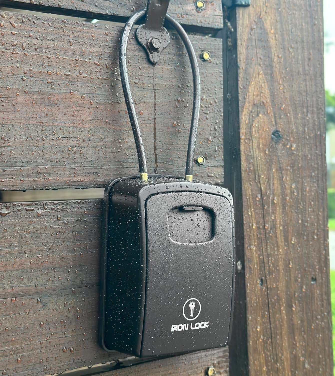 ® Key Lock Box Portable with Cable Shackle & Wall Mount – Waterproof Heavy Duty Metal Lock Box for Keys with 4-Digit Combination Code on Door Knob, Fence, Pipe or Gate Extra Large(Black, XXL)