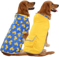 2-In-1 Reversible Dog Raincoat Hooded Poncho Rain Jacket YLW Duck L | Double Sided, Built-In Leash Hole, Reflective Safety Strips, Folds into Storage Pouch, for Small to Extra Large Dog Breeds
