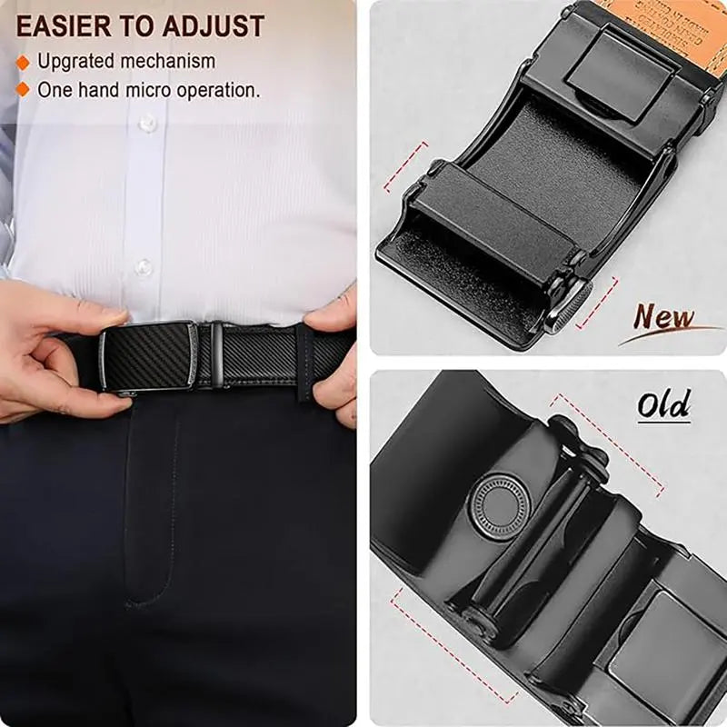 Men'S Heavy Duty Dark-Colored Leather Belt - Automatic Ratchet Buckle with Easy Release, Adjustable Cuttable 28-48 in Length, Gift Boxed for Dad (Casual Buckles Automatic Boxed Men'S Belt), Automatic Men'S Belts, Boxed Men'S Belts