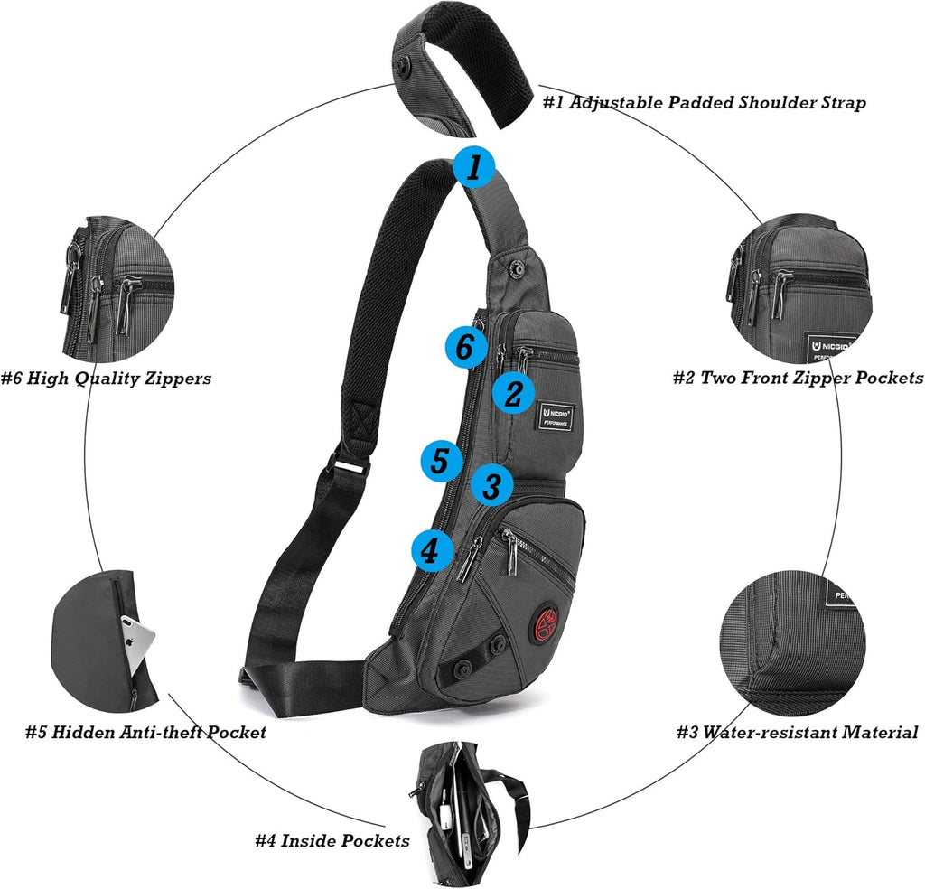 Sling Bag Chest Shoulder Backpack Crossbody Daypack for Men Women | Travel Outdoor Hiking Concealed Carry Fishing Fanny Tool Small Casual